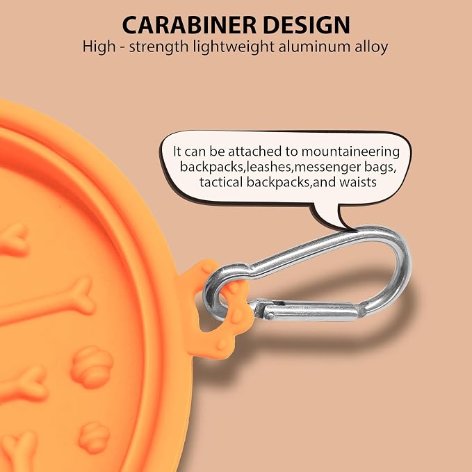 PawSailor 2-Pack Collapsible Dog Bowls with Suction Cups & Scraper - 16oz Travel Pet Bowls for Food/Water, Non-Slip Feeding Dish for Dogs, Includes Carabiner Clip Orange&Yellow - Image 4