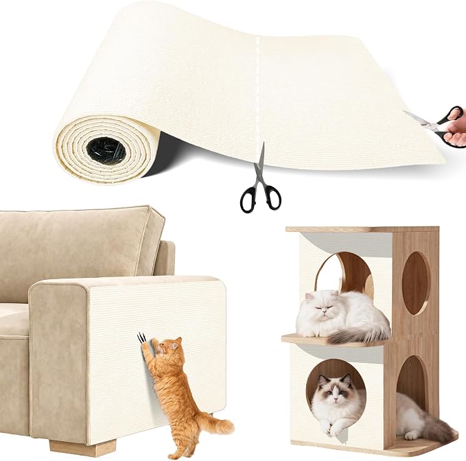 Anti Cat Scratch Furniture Protector, Couch Protector from Cat Claws | 78.7" x 15.8" Heavy Duty Couch Guard with Twist Pins & Tape, Furniture Protection for Sofa Corner & Door Window (Off-White) by SEPAZON