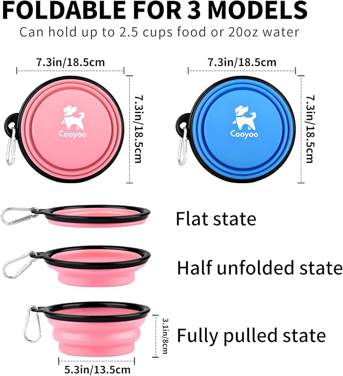 COOYOO Collapsible Dog Bowl,2 Pack Collapsible Dog Water Bowls for Cats Dogs,Portable Pet Feeding Watering Dish for Walking Parking Traveling with 2 Carabiners - Image 3