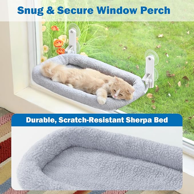 Zakkart Foldable Cat Hammock for Window - Cordless, Embeded Machine Washable Bed, Robust Metal Frame - Cat Window Perch for Large Cats and Kittens (Gray Bolster Bed, Large) - Image 6