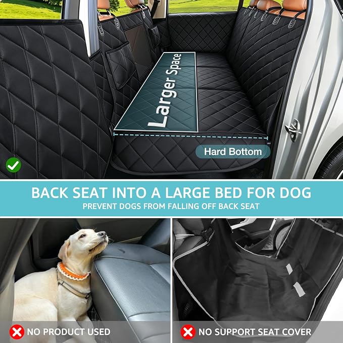 Waterproof Hard Bottom Car Seat Cover for Dogs with 2 Dog Seat Belts | Waterproof,Mesh Window,Zero Slide,Easy Removal & Storage,Heavy-Duty Oxford Fabric,Double-Stitched Seams - Image 2