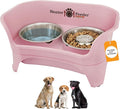Neater Feeder - Express Model w/Slow Feed Bowl - Mess-Proof Dog Bowls (M/L, Pink) Made in USA – Elevated, No Spill, Non-Tip, Non-Slip, Raised Stainless Steel Food/Water Pet Bowls Aid Digestion by NeaterPets