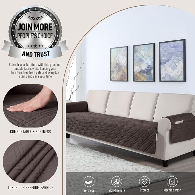 TAOCOCO Waterproof Large Couch Covers for Dogs, Non Slip Sofa Cover, 78.7'' | Washable Oversized Couch Covers with Arms for 3 Cushion Couch, Dog Sofa Cover Protector, Pockets & Backless Design, Chocolate - Image 2