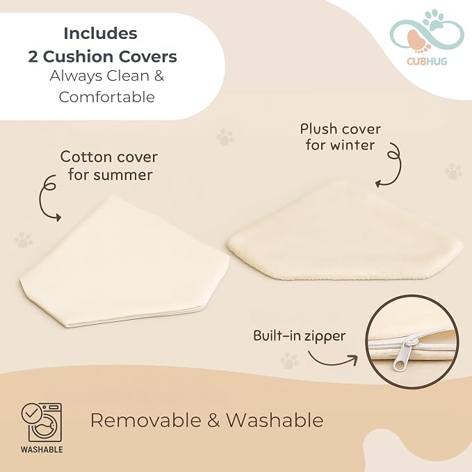 Cat Wall Shelves, Solid Wood Corner Bed, 3 Steps, Up to 25 lb, Wood | Cushion included; 2 washable covers, cotton and plush; secures across two walls - Image 5