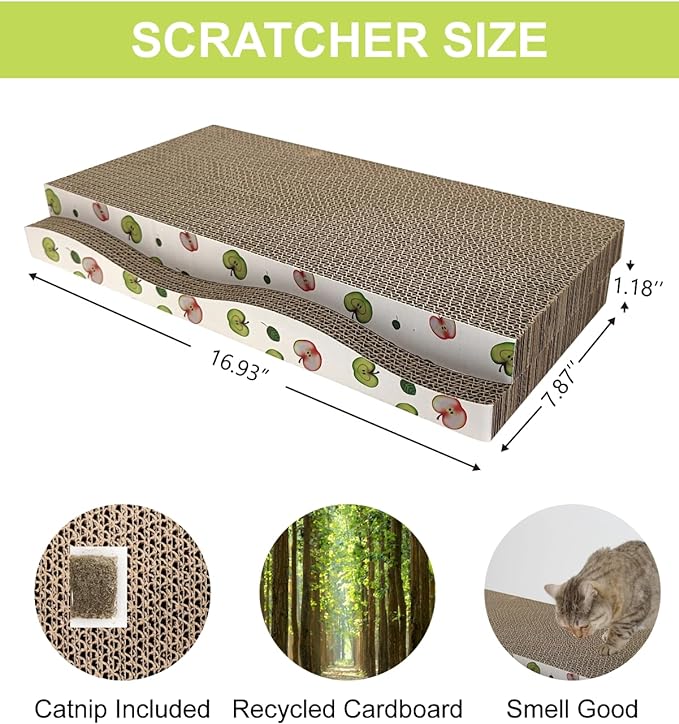 Cat Scratching Board, Corrugate Cat Scratcher for Indoor Cats with Catnip, Cat Scratch Pad with Premium Scratch Textures Design, Cardboard Cat Scratcher with Double-Sided Usability (Pack of 2) - Image 2