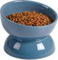 ABRUTY Cat Water Bowl, 16 OZ Ceramic Elevated Cat Bowls, 15° Tilted and Raised Pet Food Dish, Anti Vomiting Protect Pets' Spines and Whisker Fatigue, Blue by ABRUTY