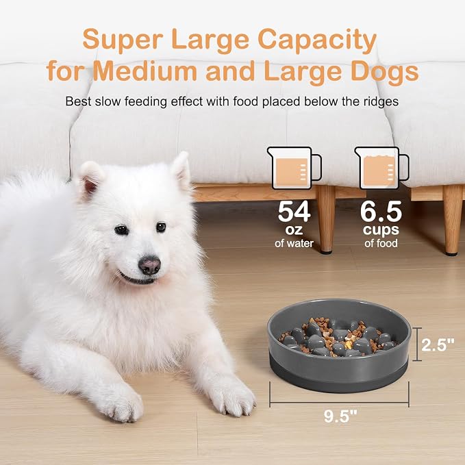 Sted Ceramic Slow Feeder Dog Bowls for Medium Large Breed | Slow Feeding Dog Bowl, Dogs Food Bowls for Fast Eaters, Puzzle Dogs Food Bowl with Silicone Base, Maze Grey - Image 5