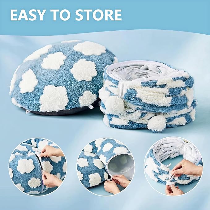 Cat Tunnel Bed with Washable Cushion for Indoor Cat, Donut Cave Tube Toys for Kitten Puppy Rabbit, Blue - Image 5