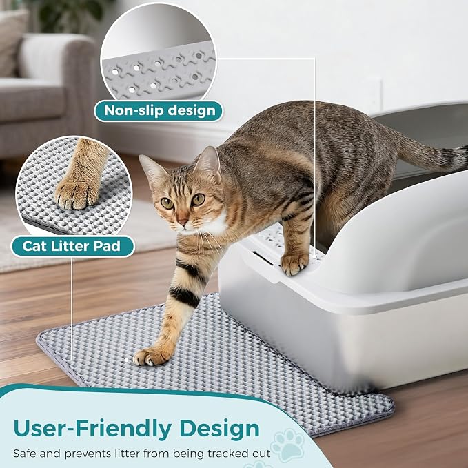OLIXIS Stainless Steel Large Cat Litter Box with Lid, High Wall Sides | Large Cat Litter Box for Big Cats, Anti-Urine Leakage, Easy Cleaning, Scoop and Mat Included, Light Gray - Image 3