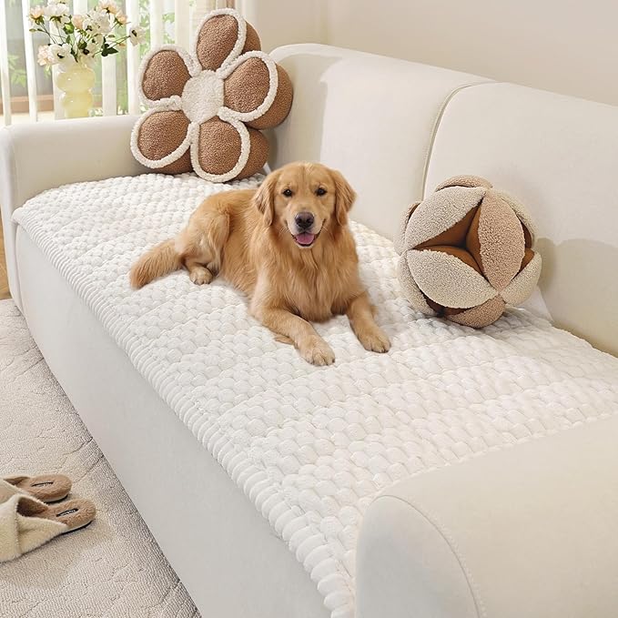 OstepDecor Couch Cover for Dogs, Washable Non Slip Sofa Cover for Pets | Soft Couch Covers for Sofa, Loveseat and Sectional, Furniture Protector Against Pet Hair & Dirt (27.6" x 47.2", White) by OstepDecor
