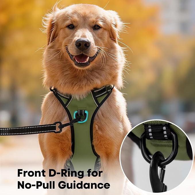 PoyPet No Pull Dog Harness Large, Reflective Vest with Front Clip & Handle | Easy On/Off, No Choke, Adjustable, 2 Leash D-rings, Soft Padded, Breathable, Oxford, for Walking Training, L, Military Green - Image 2