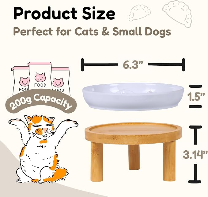 Slow Feeder Bowl, 6.3″ Elevated Cat Bowl with Stand, Melamine Wide Shallow Food Bowl, Whisker-Friendly Raised Plate, Wet Food Feeder for Slow Eating (White) - Image 3