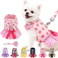EXPAWLORER Dog Harness Small Medium Sized Dogs, No Choke No Pull Mesh Vest | Strawberry Dog Dress Bowknot Harness and Leash Set Soft Cute Princess Puppy Outfits Clothes Costume for Girl Party Cat Pink M by EXPAWLORER