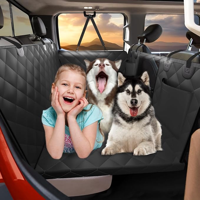 Dog Truck Seat Cover for Back Seat, Hard Bottom Pet Hammock, XL | for F150, RAM1500, Sierra, Tundra, Silverado Full-Size Crew Cab Trucks, Extender Space, Sturdy Oxford, Waterproof, Black by ROUWINNE