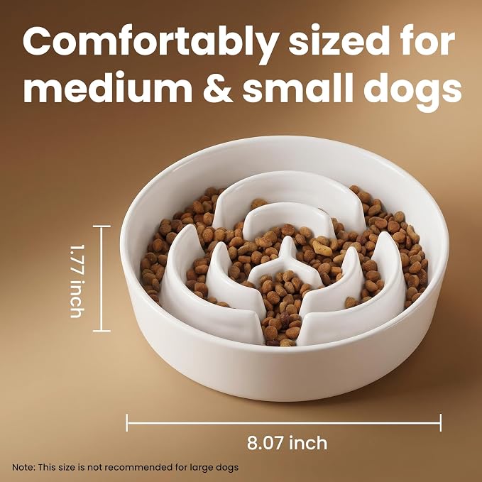 Ceramic Slow Feeder Dog Bowls 1.6 Cups for Medium & Small Fast Eaters,White | Reduces Bloating,8.07x1.77 Inch Dish For Daily Dog Meals, Maze Puzzle Slows Down Eating, Anti-Choking,20oz Water - Image 3