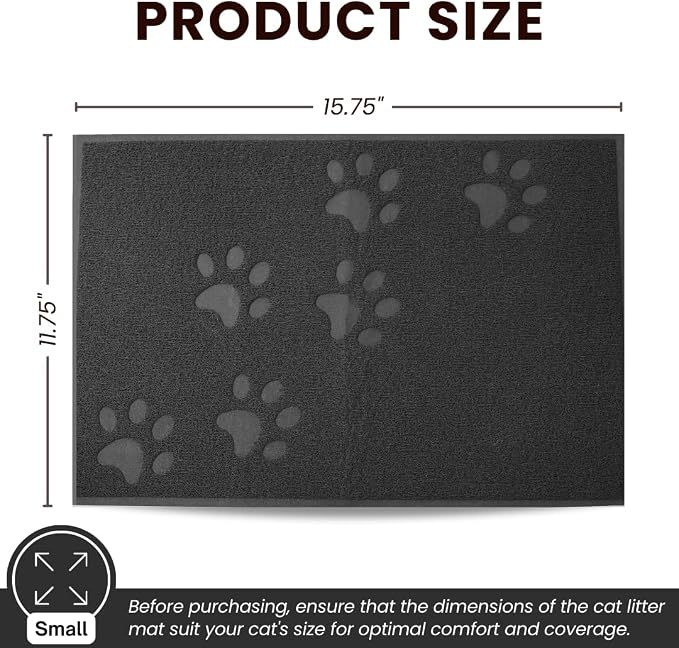 Andalus Small Cat Litter Mat, Pack of 1 - Waterproof, Non-Slip & Easy to Clean Cat Litter Box Mat for Extra Efficient Pet Litter-Trapping, Grey (15.75” X 11.75”) - Image 3