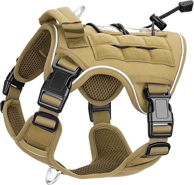 Heavy-Duty Tactical Dog Harness for Large Dogs, No Pull Adjustable Reflective Pet Vest with Molle System, K9 Military-Grade Control for Service Training, Outdoor & 10+ Breeds, Khaki, Small by Bruvoalon