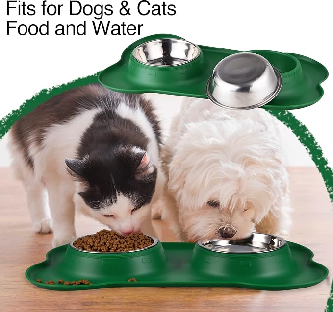 Dog Bowls 2 Stainless Steel Bowl for Pet Water and Food Feeder with Non Spill Skid Resistant Silicone Mat for Pets Puppy Small Medium Cats Dogs - Image 6