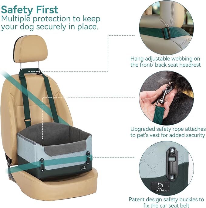 A 4 Pet Dog Car Seats for Small Dogs, Under 25 lbs, Patent Buckles | Adjustable leash, frame support, reduces anxiety, for cars/SUV/pickup - Image 2