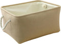 TheWarmHome Decorative Basket Rectangular Small Storage Basket Fabric Storage Bin Organizer Basket with Handles for Clothes Storage (Beige, 11.8L×7.9W×5.2H inch) by TheWarmHome