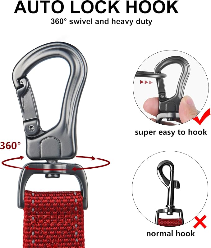 Twoear 5FT 1IN Heavy Duty Dog Leash for Large Dogs with 2 Padded Handles | Traffic Handle Extra Control, Auto Lock Hook, Strong Reflective Walking Leash for Night Safety, Medium and Large Breeds,Red - Image 3