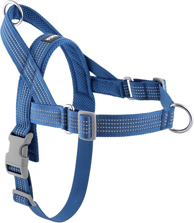 No Pull Dog Harness with Handle, Adjustable Soft Mesh Padded Vest | Reflective Walking Harness with Front Clip for Small Medium Large Dogs, Quick Fit No Escape for Training, Blue, L by Fortheloveofpets