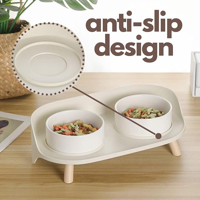 A4DOG Ceramic Dog Bowls with Stand - Elevated Dog Water and Food Bowl Set 13.5oz Cat & Dog Feeding Station Spill Proof Splash Proof Raised Pet Food Bowls for Dogs, No Mess Pet Feeder - Beige - Image 7