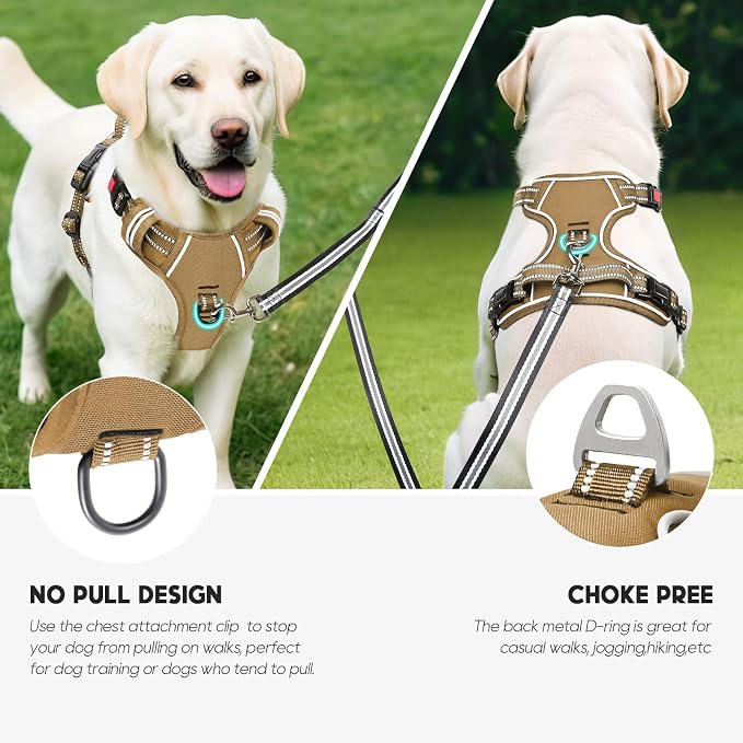 Timos Dog Harness, Front Clip No Pull Medium Sized with Handle, Khaki, M | No Choke, Adjustable Reflective Soft Padded, Quick Release 3 Buckles, Easy On & Off, Front & Back 2 Clips for Outdoor Walking - Image 5