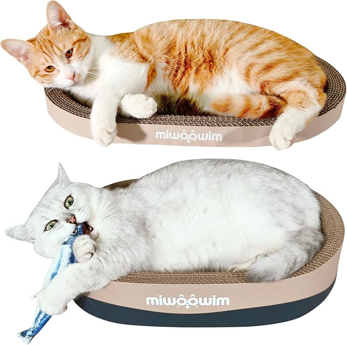 miwoowim 3-Piece Cat Scratcher Set, Oval Bowl Nest for Indoor Cats | 2 oval bed &1 box for scratching & lounging,Durable round corrugated cardboard pad & catnip toy.Furniture protector for couch - Image 5