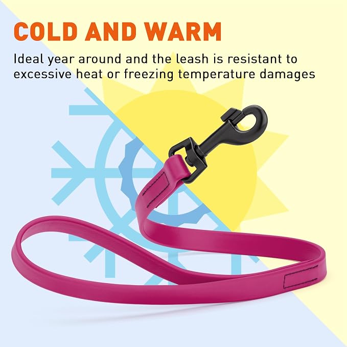 Dogline Biothane Waterproof Dog Leash Strong Coated Nylon Webbing with Black Hardware Odor-Proof Easy to Clean High Performance for Small or Large Dogs Made in USA 2 ft Lead, Magenta Pink - Image 6