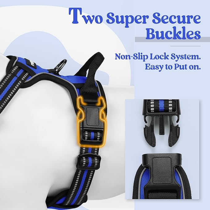 rabbitgoo Dog Harness, No Pull for Large Dogs with 2 Leash Clips, Pet Vest | No Choke with Handle, Adjustable Soft Padded, Reflective, Easy Control for Walking, Dazzling Blue, X-Large - Image 3