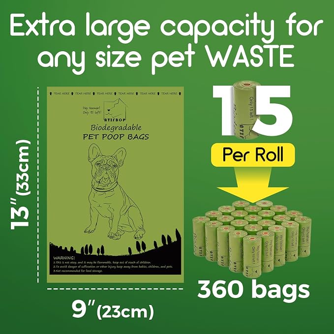 ATIFBOP Biodegradable Dog Poop Bags Rolls 360 Count Scented, Leak Proof and Extra Thick Waste Bag Refill (Scented) - Image 2