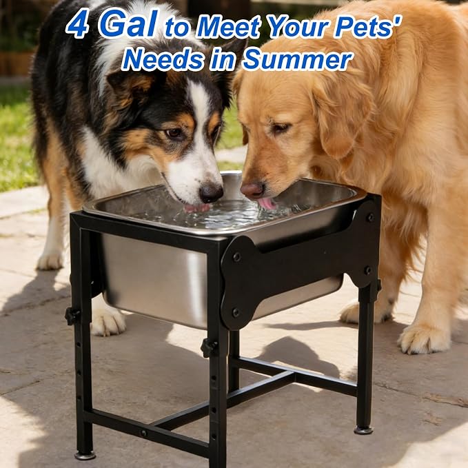 YUEPET Outdoor Elevated Dog Water Bowl, 4 Gallon Raised Bowl for Large Dogs | 4 Heights Adjustable, 4 Gal Extra Large Stainless Steel Bowl, Raised Dog Water Bowl with Stand, Food and Water Use - Image 8