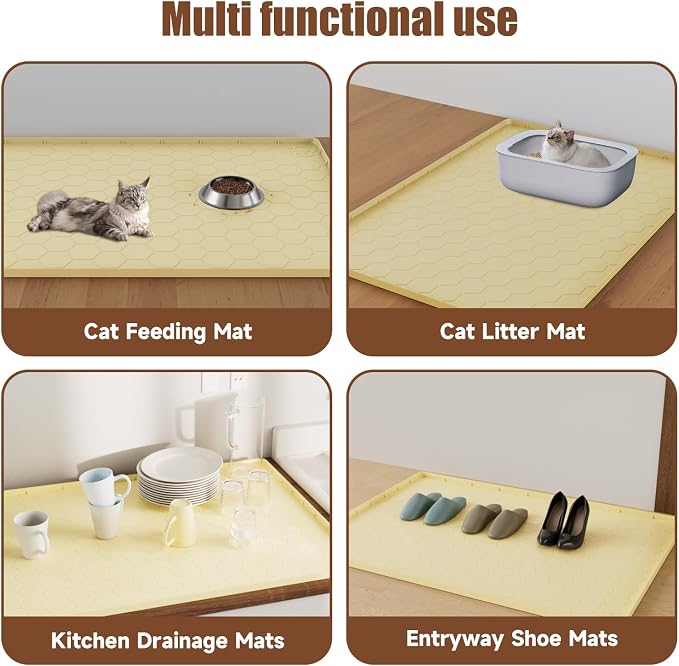 Cat Mat for Litter Box, 40" X 28" Large Silicone Cat Litter Trapping Mat | Waterproof Cat Litter Mat, Soft on Kitty Paws, Easy to Clean, Non-Slip Kitty Scratch Pad for Floor(Yellow) - Image 7