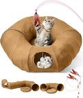 Linen Cat Tunnels with Central Cat Bed, Interactive Cat Toys Detachable Washable Soft Mat Large Indoor Play Tunnel Cave for Kittens and Small Animals by Odoland