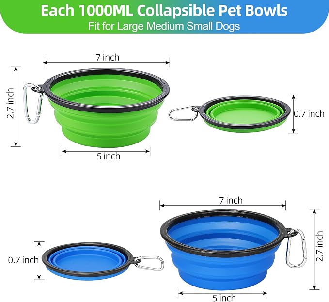 Kytely Large Collapsible Dog Bowls 2 Pack, 34oz Foldable Dog Travel Bowl | Portable Dog Water Food Bowl with Clasp, Pet Cat Feeding Cup Dish for Traveling, Walking, Parking - Image 2
