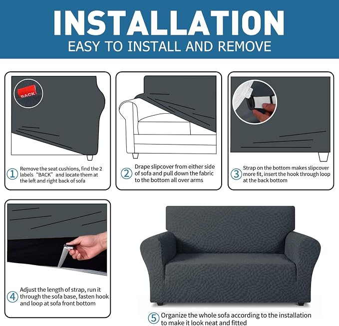 ZNSAYOTX 1 Piece Stretch Chair Cover with Arms (34"-44"), New Plaid Armchair Cover with Elastic Band for Living Room, Ultimate Soft Cozy Washable Chair Slipcover Form Fit Protector, Dark Grey - Image 4