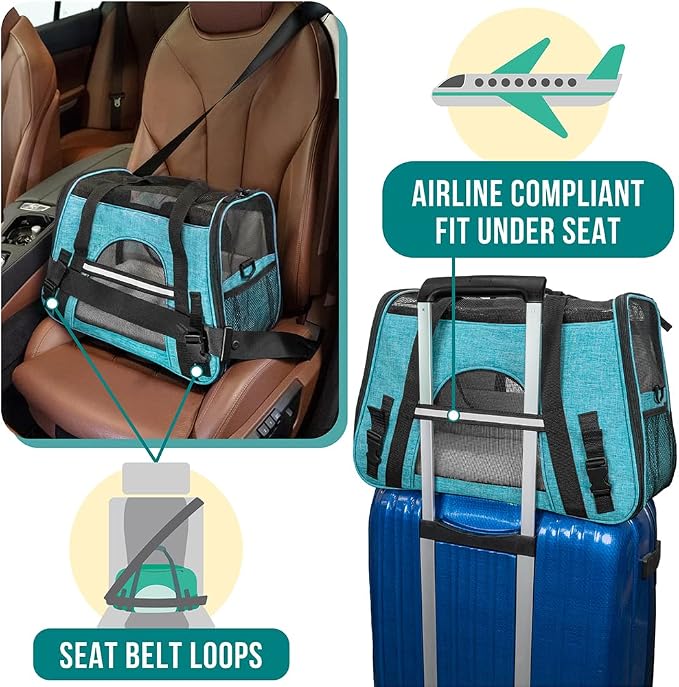 PetAmi Airline Approved Pet Carrier for Cats Small Dogs, Small Heather Blue | Soft Sided TSA Travel Bag, Sherpa Bed, Breathable Mesh Ventilation, Collapsible Bowl, Fits Under Seat, Up to 18 lbs - Image 6