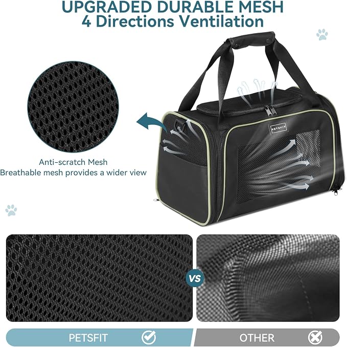 PETSFIT Large Cat Carrier, Dog Carrier up to 25Lbs, Pet Privacy Protection Travel Pet Carrier for Medium and Large Cats, Small Dogs, Puppies (Large, Black) - Image 9