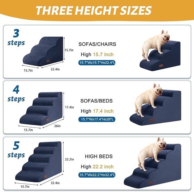 Aodisman Dog Steps for Bed or Couch,4-Step Pet Stairs Ramp for Small Dogs | 17.4" H Indoor Non-Slip Dog Stairs Help Senior Dogs,Short-Legged Breeds,Puppies and Cats to Reach Beds and Chairs,Grey,Blue - Image 2