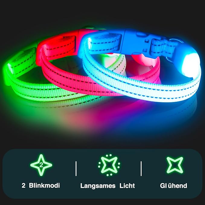 Light Up Dog Collar, Rechargeable USB Collar, Waterproof, Luminous LED Collar, Adjustable, Super Bright, Night Walking for Small Medium Large Dogs, Blue, S - Image 6