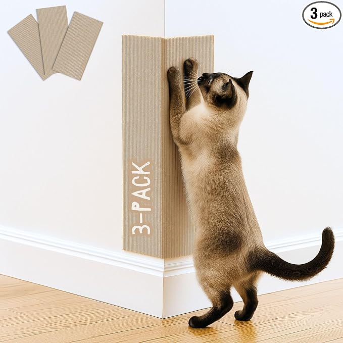 Cat Scratch Mat (3 Pack), 23.6’’ x 11.8’’ Cat Wall Corner Scratcher, Versatile Self-Adhesive Replacement Easy Use for Cat Trees Wall Furniture, Scratching Posts, and Couch Protection (Beige) by 2ME