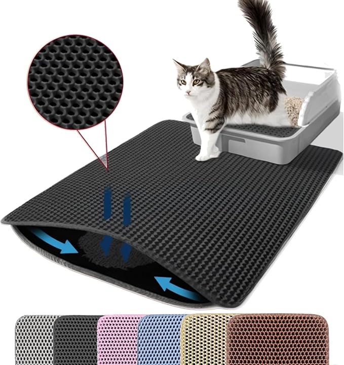 Small Cat Litter Mat, Double Layer Honeycomb Litter Box Mat | 20x14”, Reduces Litter Tracking, Waterproof, Non-Slip, Soft on Paws, Scratch Resistant, Easy to Clean, Black by Petinstinct