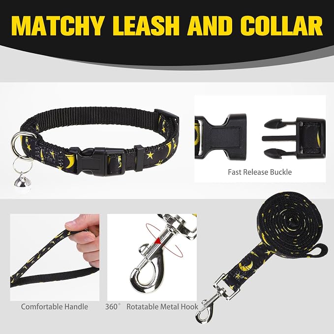 Small Dog Harness and Leash Set - Cute Puppy Harness Leash Dog Collar with AirTag Holder Silicone Case, Soft Padded Step in Pet Vest Reflective for Outdoor Walking, Star-Moon M - Image 8