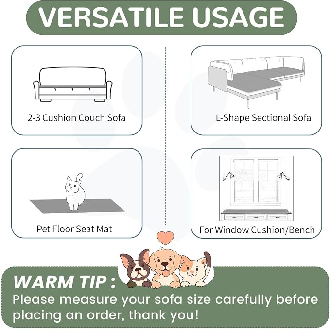 OTOB Pet Couch Cover Washable, Anti Slip Dog Sofa Covers Protector | Light Gray, 31.5" x 82.7", All Seasons, Soft Fuzzy Plush, 3 Cushion Furniture Protector, Breathable, Thick Wear-Resistant - Image 8