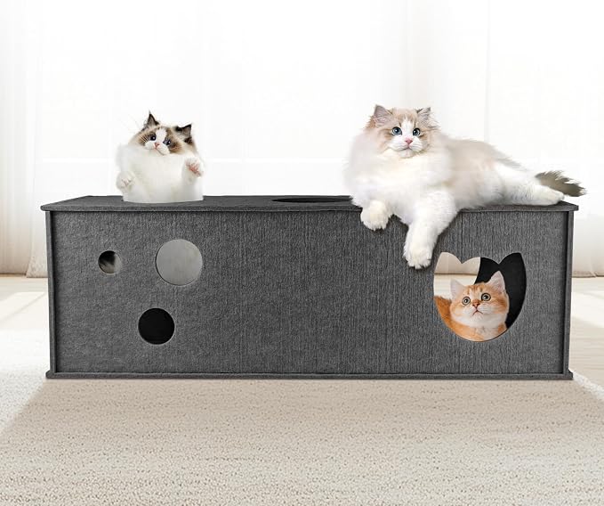 Homegroove Cat Tunnel for Indoor Cats, Felt Cat Play Tunnel, Grey, Straight | Felt cat tunnel, interactive peek holes, cat tunnel bed, hide & seek toy, DIY peekaboo cat toy for indoor play - Image 8