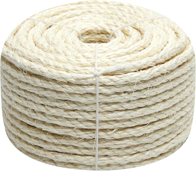 Natural Sisal Rope 1/4 Inch 32-Feet for Cat Tree Tower Repair and Replace Scratching Post, DIY Hemp Twine Rope for Cat Scratching Furniture Window Perch and Crafts Gardening Home Decorating by Juomid