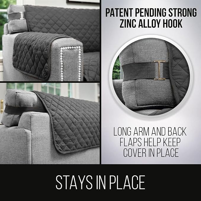 Sofa Shield® Couch Chair and Half Slip Cover for Dogs with Strap, Charcoal | Reversible Furniture Protector, Stain and Tear Resistant Cushion Cover, Machine Washable Slipcover for Pets, Cats 70 inch - Image 3