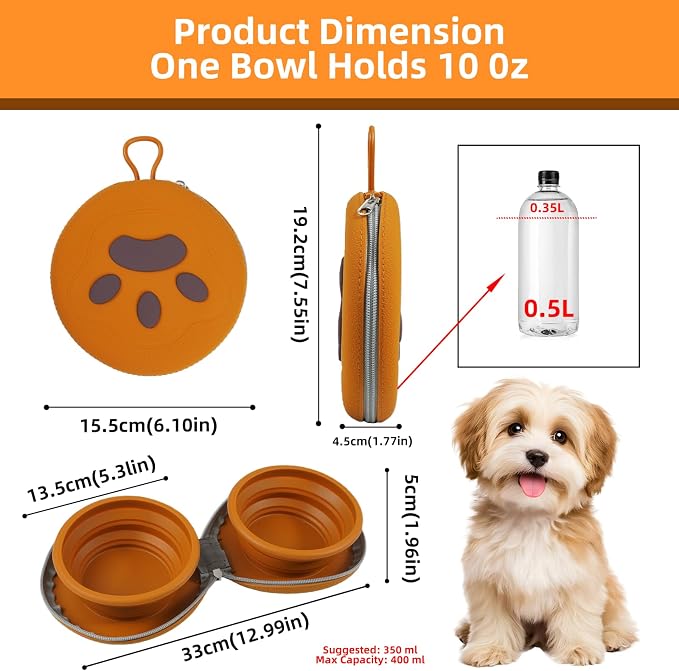 Zegcohjave Collapsible Dog Bowls, 2-in-1 Silicone Portable Dog Food and Water Bowl, Travel Pet Bowls for Dogs & Cats, Ideal for Camping, Hiking and Outdoor Adventures(Brown) - Image 2