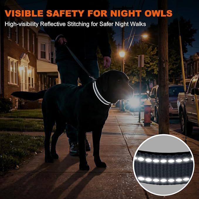 Taglory Reflective Extra Large Dog Collar, Comfortable for Safe Night Walks | Soft Neck Cushioning, Adjustable 18-28 in, Sturdy Webbing Withstands Strong Pullers, Zinc Alloy D-Ring for Leash and ID Tags - Image 5
